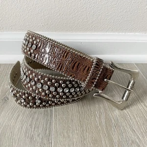 Vtg Guess Rhinestone Embellished Studded Brown Croc Western Cowgirl Belt Large - Picture 1 of 8