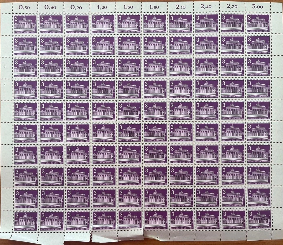SA22m Germany Berlin 1963 Brandenburg Gate, full sheet. - Image 1 of 1