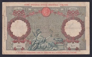 Banconota Italia Africa Orientale 100 lire Aquila Romana 1938 P.-2a BB-/VF- - Imagen 1 de 3
