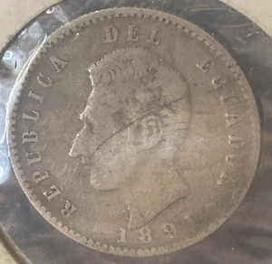 MONETA argento Ecuador 2 DECIMOS De Sucre 1891 Santiago-Cile - Foto 1 di 2