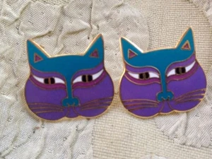 SIAMESE CAT Laurel Burch Earrings Stud Post Cloisonné Art Jewelry Vintage - Picture 1 of 2