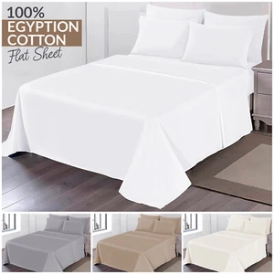 Luxury 100% Egyptian Cotton Flat Sheet Bed Sheets 400TC Single Double King Size - Picture 1 of 43