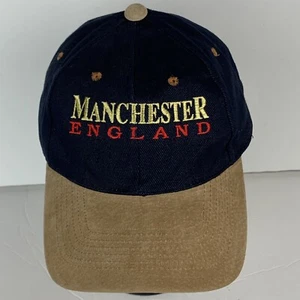 Manchester England Hat Cap Two Tone Suede Like Brim Embroidered Metal Buckle Adj - Picture 1 of 12