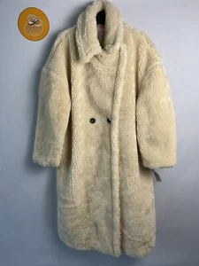 Topshop Women’s Maxi Borg Teddybear Coat Fully Lined Thick Warm Cream UK Size 18 - Picture 1 of 10