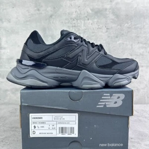 New Balance 9060 Triple Black Leather Men's top sneakers - Picture 1 of 5