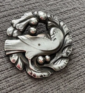 Georg Jensen Sterling Silver Dove #123 w. Silver Pearls Brooch 1910-25 Hallmarks - Picture 1 of 4