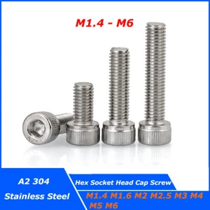 M1.6 - M6 Hex Socket Head Cap Screw 304 Stainless Steel Allen Bolts Full Thread - Picture 1 of 7