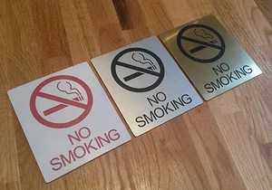 No Smoking Engraved Signs Self Adhesive Backing Multiple Colours & Free Postage - Picture 1 of 2