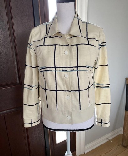 Giacca blazer in cotone Tory Burch a quadri bianca blu taglia 4