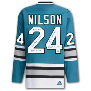 Doug Wilson San Jose Sharks STATS Adidas Autographed Jersey - Picture 1 of 2