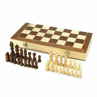 SCACCHIERA PORTATILE SET SCACCHI GIOCO DA TAVOLA DI SOCIETA' IN LEGNO DAMA