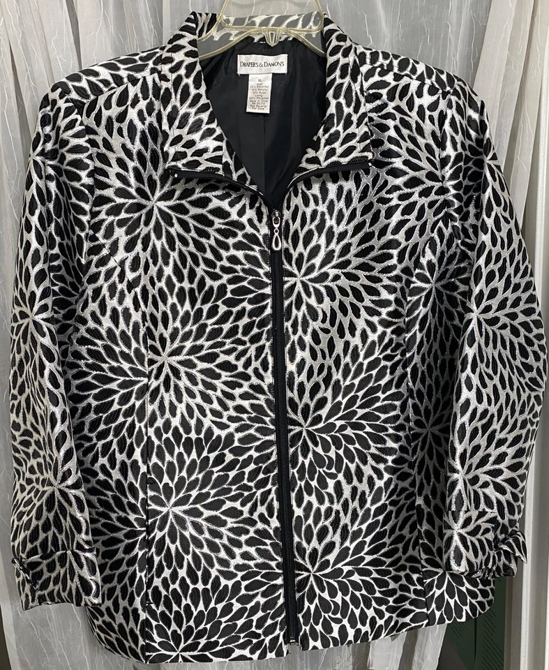 Chaqueta de Vestir Blazer Mujer DRAPER & DAMONS Blanco Negro Declaración de Vacaciones De Colección XL Foto 1 de 4
