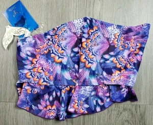 Top de traje de baño con estampado de plumas Bustier con volantes de Lisa azul talla pequeña - Imagen 1 de 6