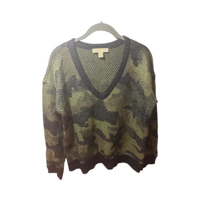 Michael Kors V 领金色箔迷彩毛衣 M 码 — 第 1/3 张图片