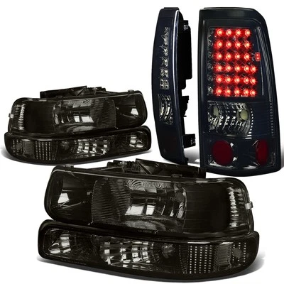 PARA 99-02 SILVERADO FARO AHUMADO + PARACHOQUES TRANSPARENTE + KIT DE LUCES TRASERAS LED TINTE CROMADO Foto 1 de 4