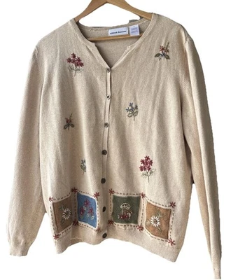 Cárdigan Alfred Dunner Patchwork Frontal Mujer XLRG Beige Bordado Flores Foto 1 de 4