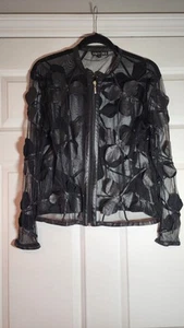 Dolce Cabo Black Mesh Faux Leather Floral Zip Up Jacket M - Picture 1 of 5