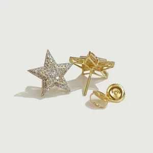 Pendientes estrella moissanita corte redondo de 1 quilate enchapados en oro amarillo de 14K - Imagen 1 de 4
