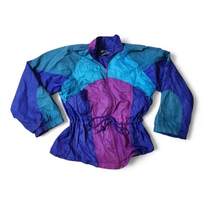 Vintage 90s Active Stuff Womens Medium Colorful Windbreaker Purple Green Zip - Image 1 of 4