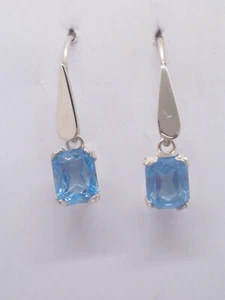 Drop Earrings Silver 925 with Stone Blue - Imitation Aquamarine - Picture 1 of 4