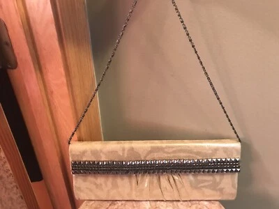 Jessica McClintock Metálico Vintage Dorado Noche Bolso sin asas Cadena Cartera Bolso Estuche Foto 1 de 4