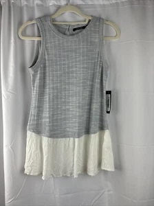 Anthropologie Doe & Rae Sm Picnic in the Park Top Tank Gray Knit White Trim NWT - Picture 1 of 11