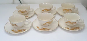 Vintage Golden Wheat Cups & Saucers 22 K Gold Set of 6 Pretty! - Picture 1 of 7