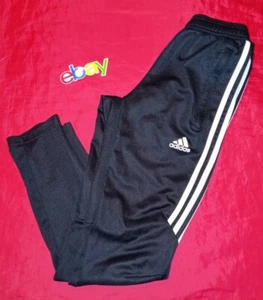 BOY'S ADIDAS SLIM TAPERED ATHLETIC BLACK WHITE STRIPES ZIP POCKET ANKLE SZ M EUC - Picture 1 of 5