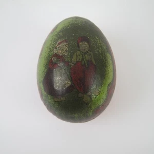 Antique Tin Litho Easter Egg Candy Container Dutch Boy & Girl Milk Maid Doll - Picture 1 of 9