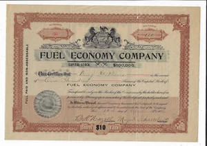 PENNSYLVANIA 1906 Fuel Economy Company Stock Certificate #36 - Picture 1 of 2