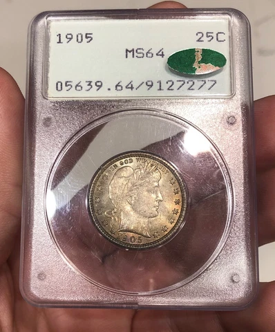 1905 Barber Quarter graded MS64 by PCGS CAC OGH Rattler Nice Coin Cover