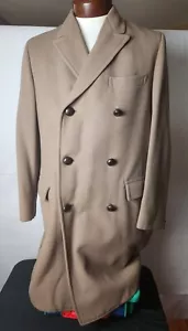 🚨🔥Vintage Hughes & Hatcher Tan Long Trench Pea Coat Jacket EUC Large - Picture 1 of 10