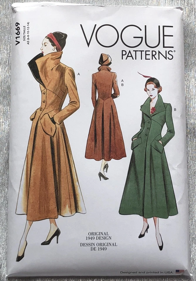 Vogue Patterns V1669 Misses' Coat Sizes 6-8-10-12-14 - Image 1 of 3