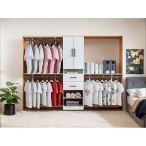 70"H Walk In Bedroom Closet Wardrobe With 6 Shelves & 2 Drawers, White