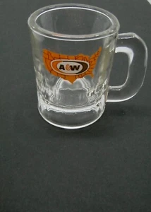 Vintage A&W Root Beer Baby Mug Orange Brown USA Map Logo Clear Glass 3 Inch - Picture 1 of 5