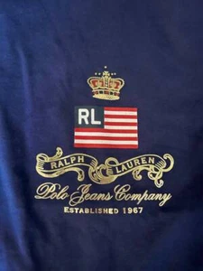 RALPH LAUREN POLO JEANS T-SHIRT~GOLD CROWN~FLAG~NAVY BLUE COLOR~LADIES SM~LG~NWT - Picture 1 of 3