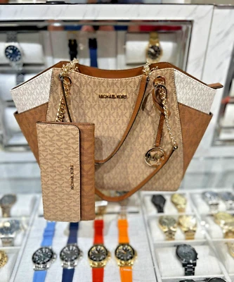 Michael Kors Jet Set Bolso de Mano Grande Bolso de Mano Cartera + Cartera Triple Camel Multi Foto 1 de 4