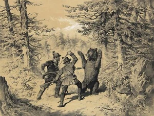 J. A. STRASSGSCHWANDTNER - Bärenjagd - Lithographie um 1860 - Picture 1 of 2