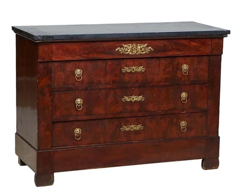 French Empire Ormolu Mounted Marble Top Commode Chest of Drawers Dresser 19th Cover
