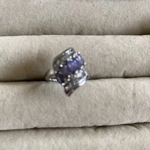 QVC RING 9 KT WEISSGOLD TANSANIT DIAMANT WEISSER TOPAS DIAGONAL GRÖSSE L - Bild 1 von 8