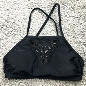 Xhilaration Womens Bikini Top Sz M Black Criss Cross Back Cut Out Front NWOT - Picture 1 of 10