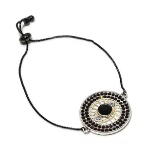 Black Spinel, Zircon Gemstone Handmade 925 Sterling Silver Bracelet 7-8" b383 - Picture 1 of 3
