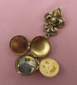 Vintage Brosche Anstecknadel Gold Fleur de Lis 4 Wege ausklappbar Foto Medaillon 2,5 Zoll 971c - Bild 1 von 11