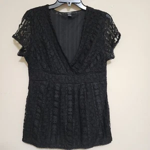 ALFANI petites All Over Lace V Neck Top sz PM Black - Picture 1 of 8