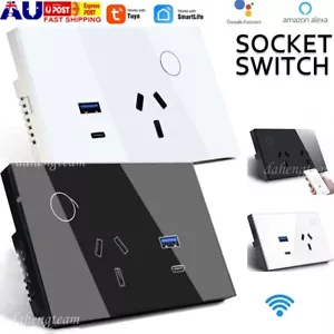 USB /PD Touch Double GPO Glass Panel Power Point Wall Outlet Socket Switch 16AMP - Picture 1 of 23