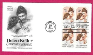 EE. UU. 1980 Art Craft FDC - Bloque - HELEN KELLER (escritor ciego) - Fdi Tuscumbia, al - Imagen 1 de 1