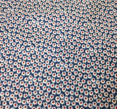 Calico Print BTY Schwartz Liebman Cranston Print Works Floral Ivory Red Blue - Image 1 of 3