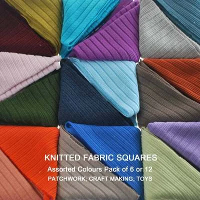 Knitted Rib Fabric Fat Quarters 12 Assorted Colour Squares for Sewing Crafts - Image 1 of 4