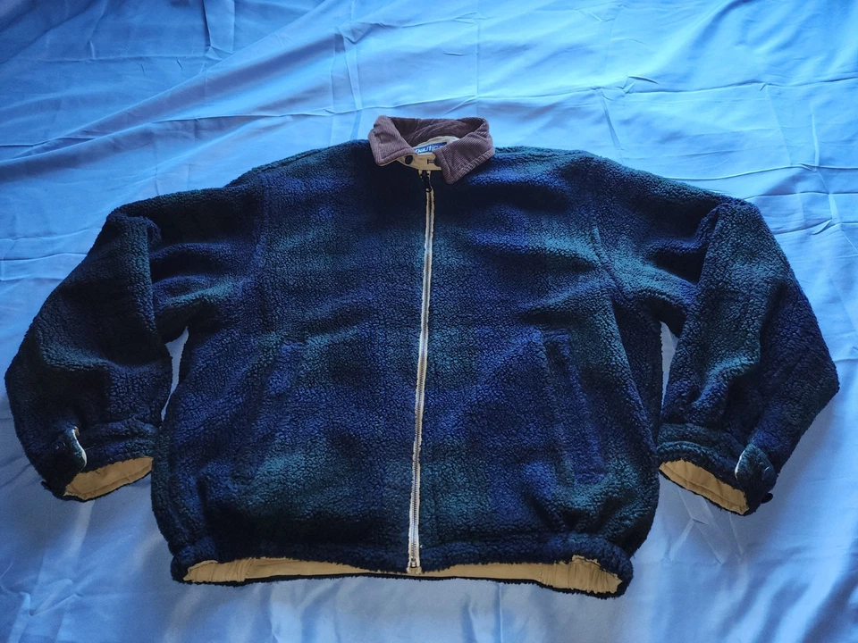 ВИНТАЖНЫЙ МУЖСКОЙ ЗЕЛЕНЫЙ КЛЕТЧАТЫЙ ФЛИСОВЫЙ ДВУСТОРОННИЙ ВЕЛЬВЕТ ЦВЕТА ХАКИ NAUTICA... - Изображение 1 из 4