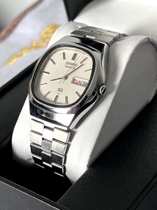 Seiko Quartz 7123 5170 Square TV 35mm Texture Dial Vintage Silver Steel Watch - Picture 1 of 12